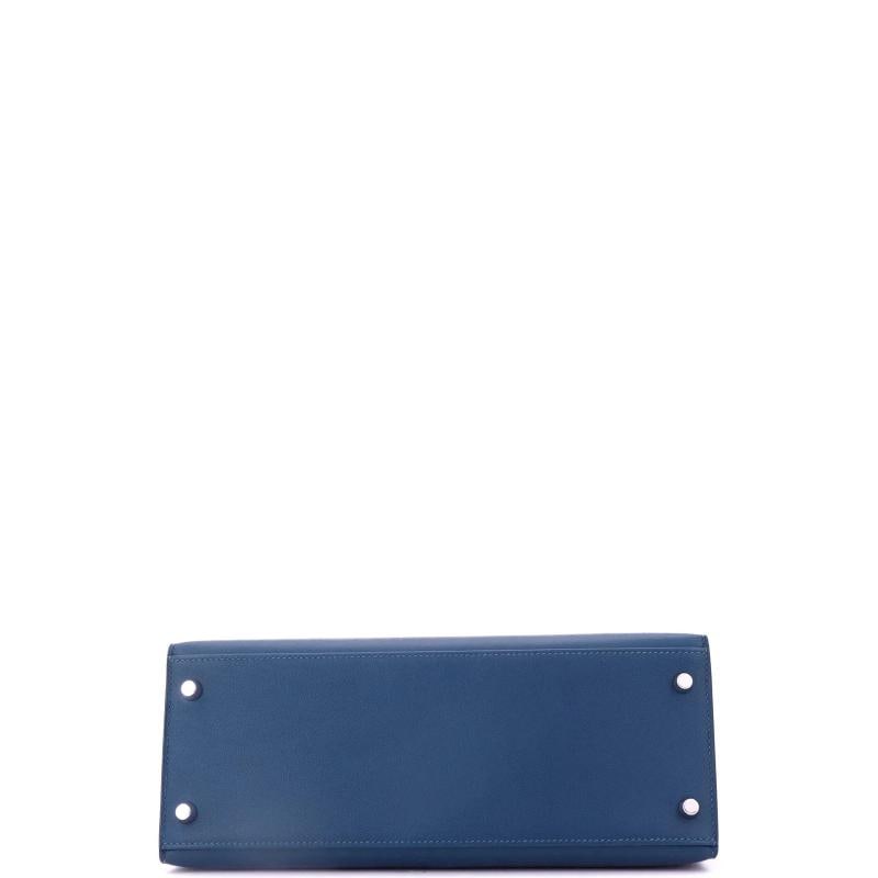 Hermes Kelly Handbag Blue Madame with Palladium Hardware 28 - 5