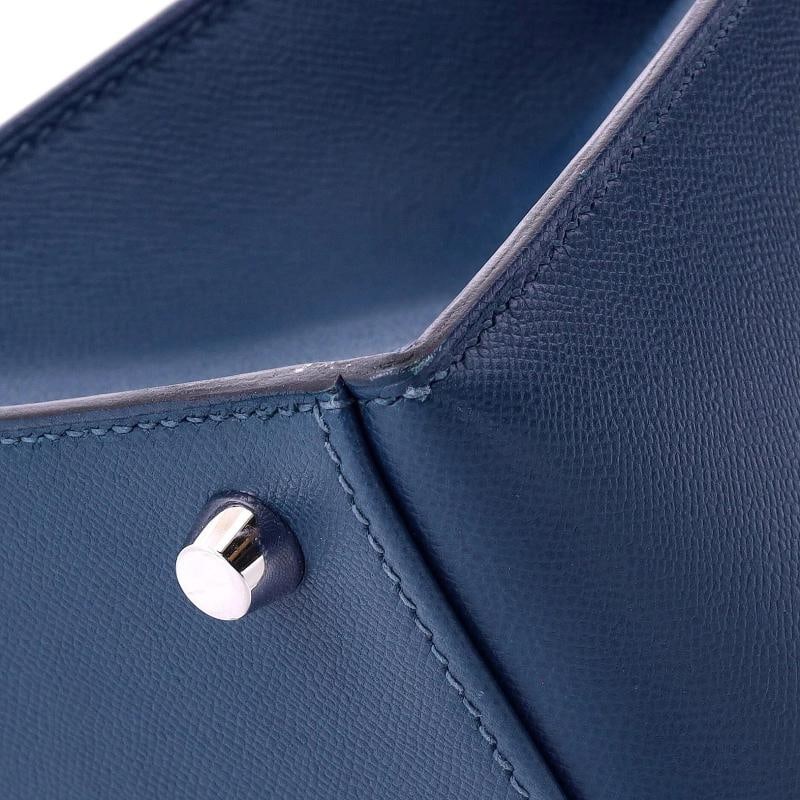 Hermes Kelly Handbag Blue Madame with Palladium Hardware 28 - 8