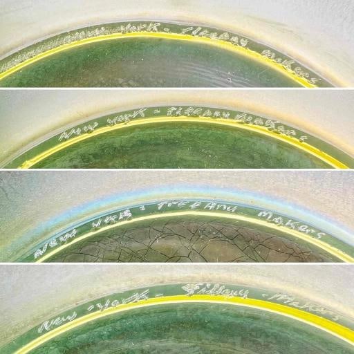 8 Signed Louis Comfort Tiffany Makers Favrile Onionskin 9" Uranium Glass Plates - 13