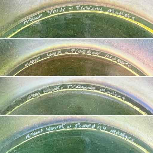 8 Signed Louis Comfort Tiffany Makers Favrile Onionskin 9" Uranium Glass Plates - 14
