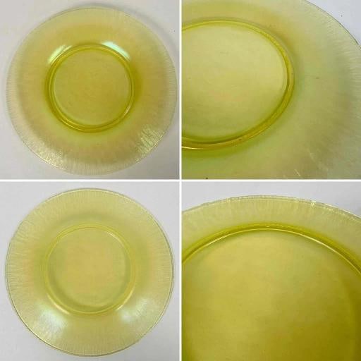 8 Signed Louis Comfort Tiffany Makers Favrile Onionskin 9" Uranium Glass Plates - 5