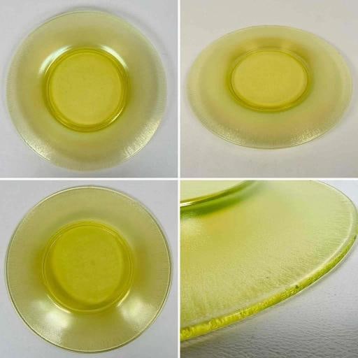 8 Signed Louis Comfort Tiffany Makers Favrile Onionskin 9" Uranium Glass Plates - 8