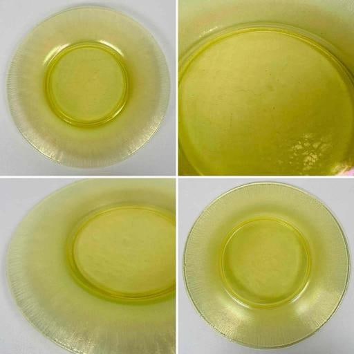 8 Signed Louis Comfort Tiffany Makers Favrile Onionskin 9" Uranium Glass Plates - 9