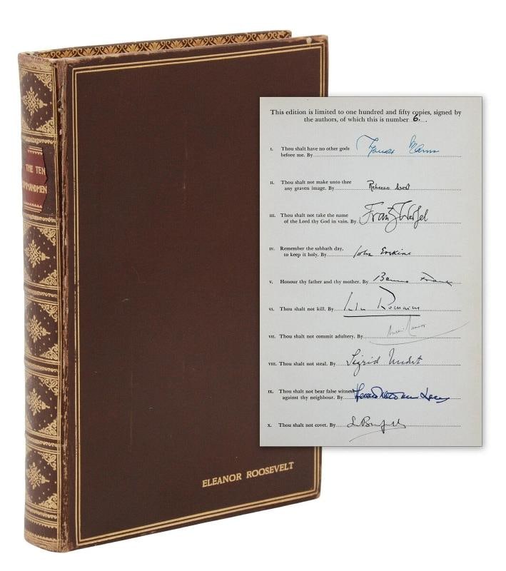 The Ten Commandments SIGNED by THOMAS MANN ~ ELEANOR ROOSEVELT COPY ~ 1944 WWII (1 of 9)