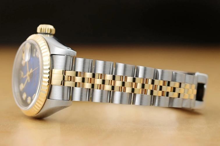 ROLEX LADIES DATEJUST BLUE VIGNETTE DIAMOND TWO TONE 18K YELLOW GOLD 69173 WATCH - 4