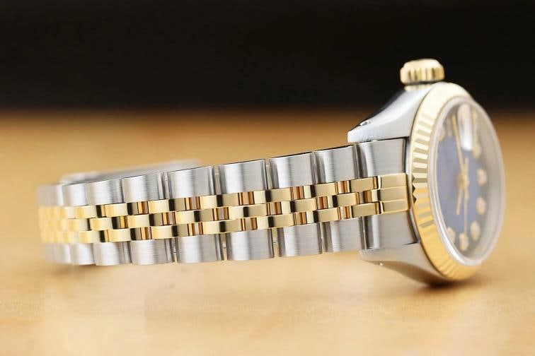 ROLEX LADIES DATEJUST BLUE VIGNETTE DIAMOND TWO TONE 18K YELLOW GOLD 69173 WATCH - 8
