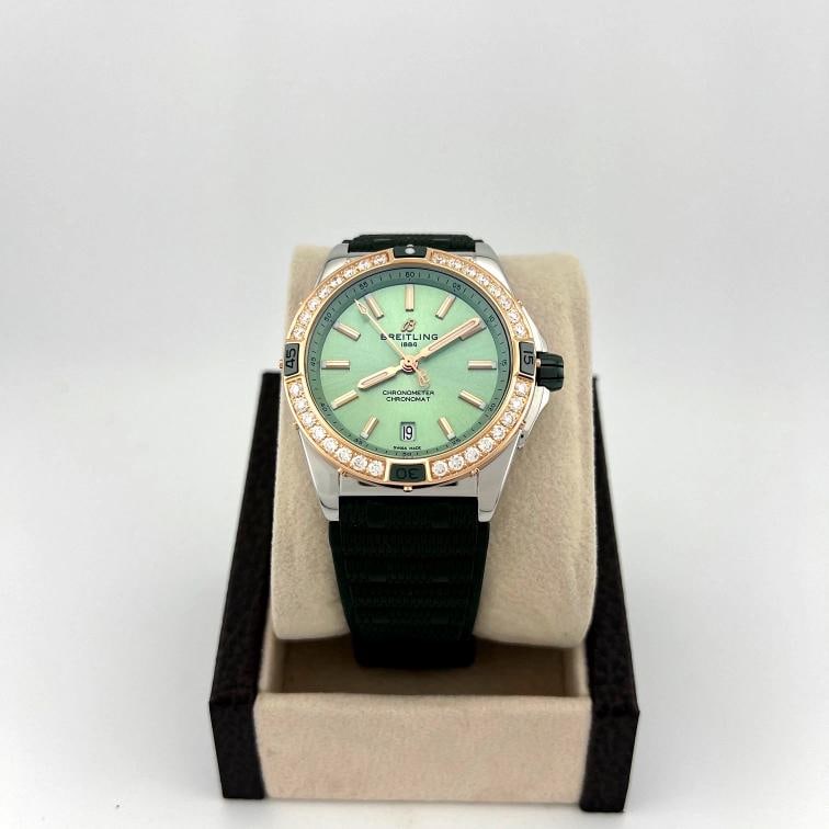 Breitling Super Chronomat U17356 38mm Mint Green Dial 18k Gold Steel Box Paper - 10