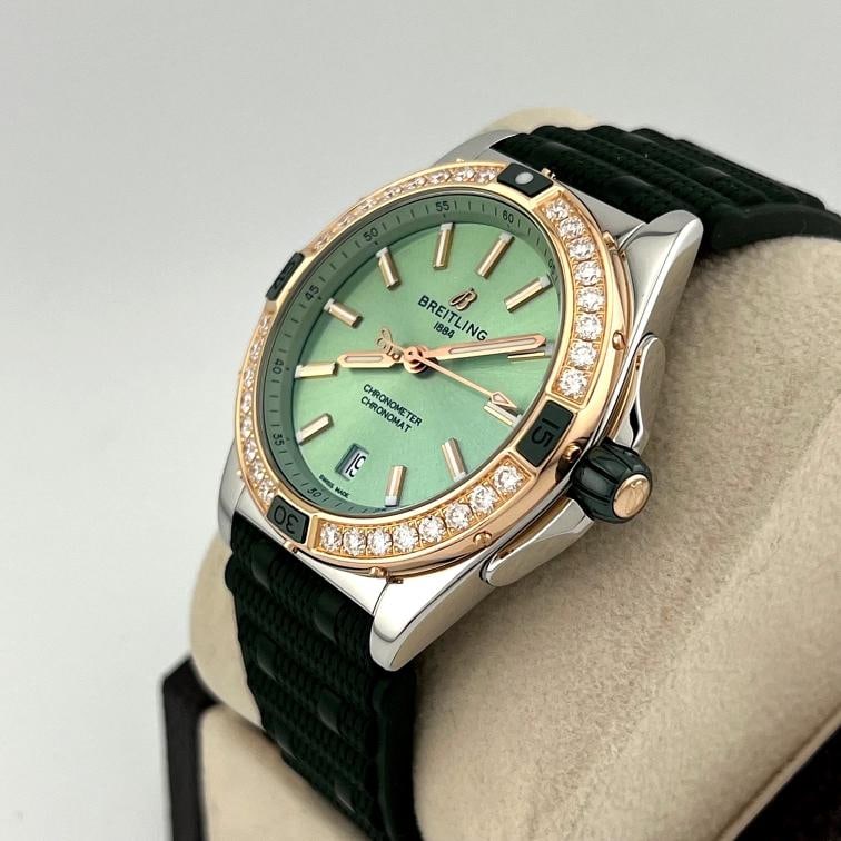 Breitling Super Chronomat U17356 38mm Mint Green Dial 18k Gold Steel Box Paper - 5