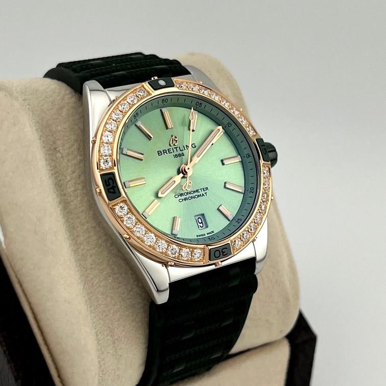 Breitling Super Chronomat U17356 38mm Mint Green Dial 18k Gold Steel Box Paper - 6