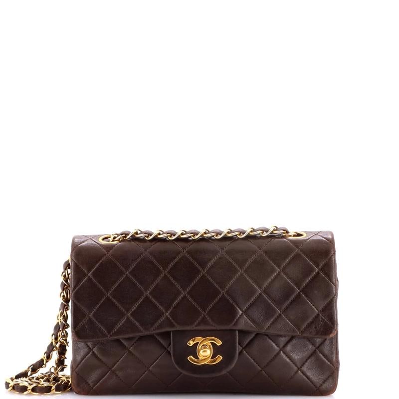 Chanel Vintage Classic Double Flap Bag Quilted Lambskin Small: Measurements: Handle Drop 10", Height 5.5", Width 9", Depth 2.5", Strap Drop 17.5" . Condition: Pre-owned - Fair,Brand: Chanel,Exterior Material: Leather,Style: Shoulder Bags,Exterior Color: