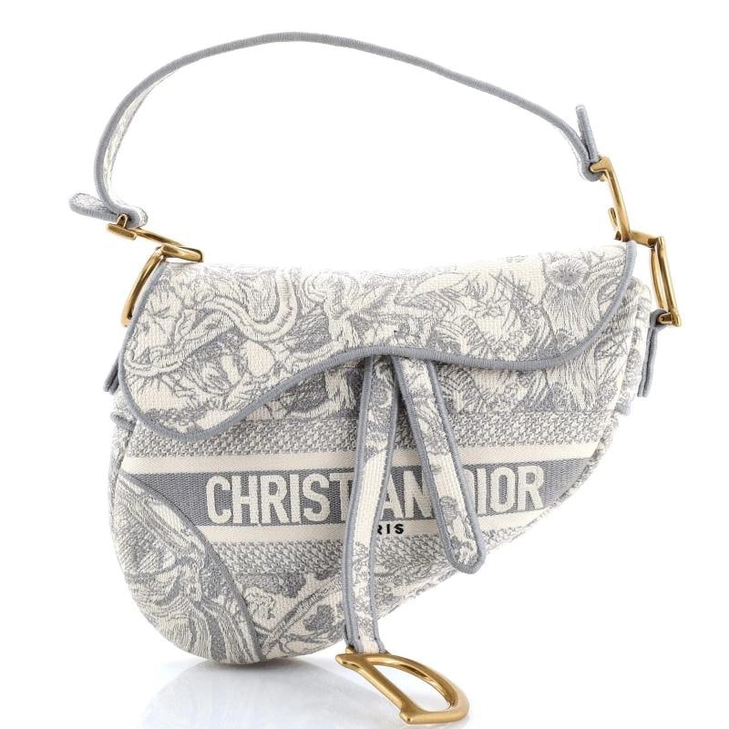 Christian Dior Saddle Bag Logo Embroidered Canvas Medium: Condition: Pre-owned - Good,Brand: Christian Dior,Exterior Material: Canvas Plain,Style: Shoulder Bags,Exterior Color: Gray,Department: Women,Size: Medium Estimated Retail Price: $3,800 Condition: