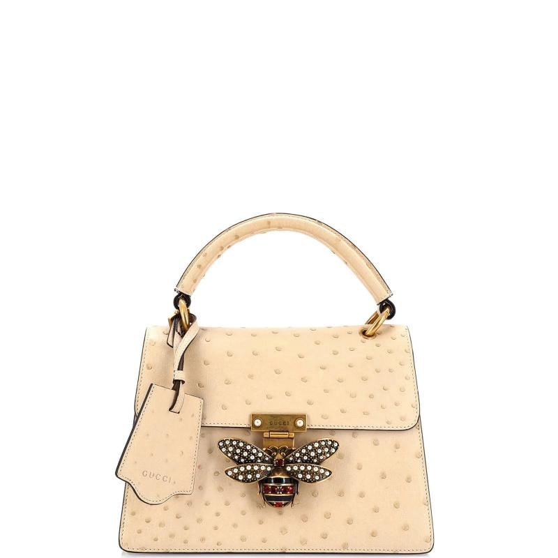 Gucci Queen Margaret Top Handle Bag Ostrich Small: Accessories: Luggage Tag Measurements: Height 7.5", Width 10", Depth 4". Condition: Pre-owned - Good,Brand: Gucci,Exterior Material: Ostrich,Style: Top Handle,Exterior Color: Neutral,Department: Women