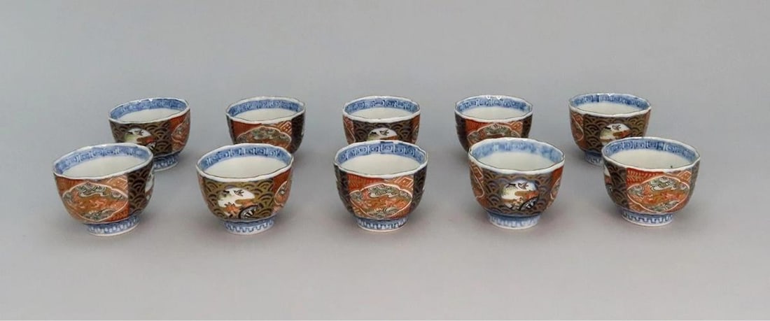 Mid 1800s Antique 10 Japanese Imari Small Cups 2 1/8 in Diameter (1 of 9)