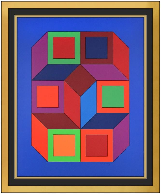 Victor Vasarely Original Silkscreen in Colors XICO 4 Geometric Signed Framed Art (1 of 7)