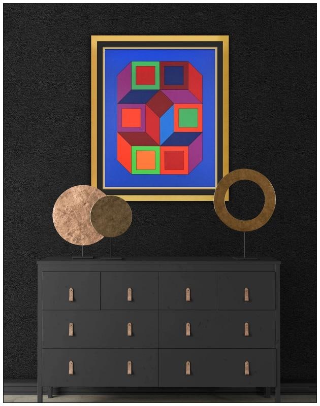 Victor Vasarely Original Silkscreen in Colors XICO 4 Geometric Signed Framed Art - 2