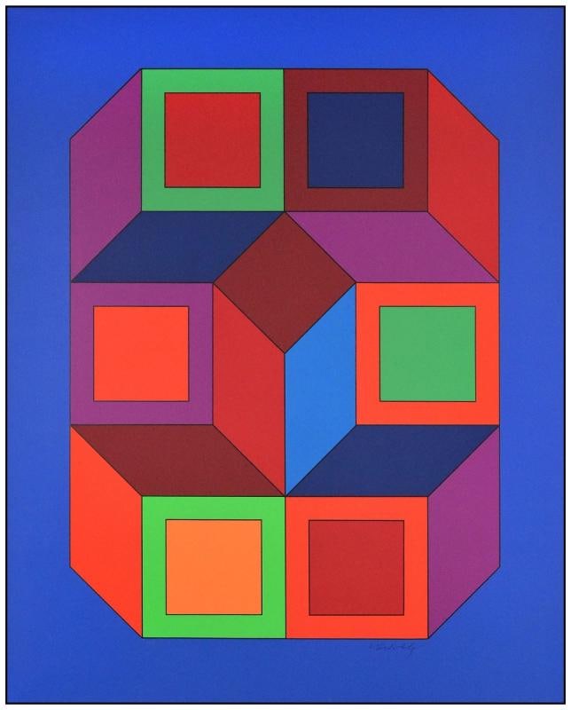 Victor Vasarely Original Silkscreen in Colors XICO 4 Geometric Signed Framed Art - 3