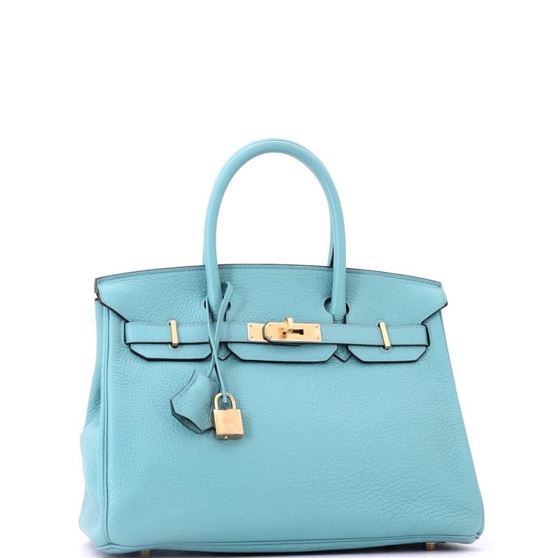 Hermes Birkin Handbag Blue Clemence with Gold Hardware 30 - 3