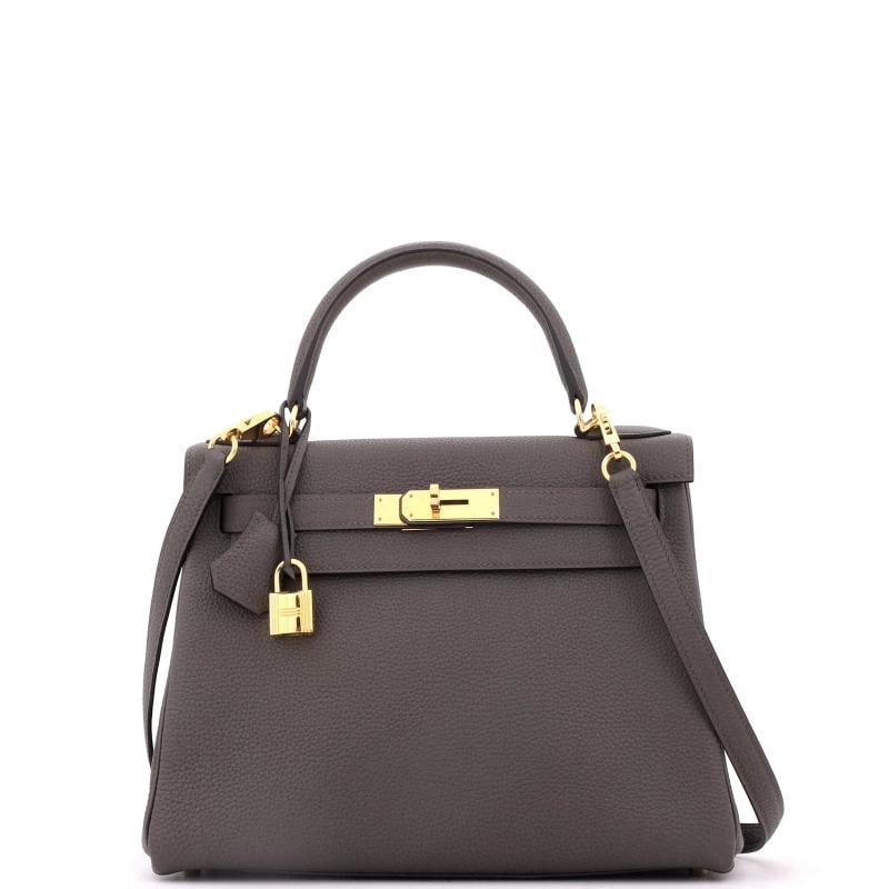 Hermes Kelly Handbag Grey Togo with Gold Hardware 28: Condition: Pre-owned - Good,Brand: Hermes,Exterior Material: Leather,Style: Top Handle,Exterior Color: Gray,Department: Women,Size: 28,Accessories: Dust Bag, Clochette, Box, Keys, Lock, With Strap