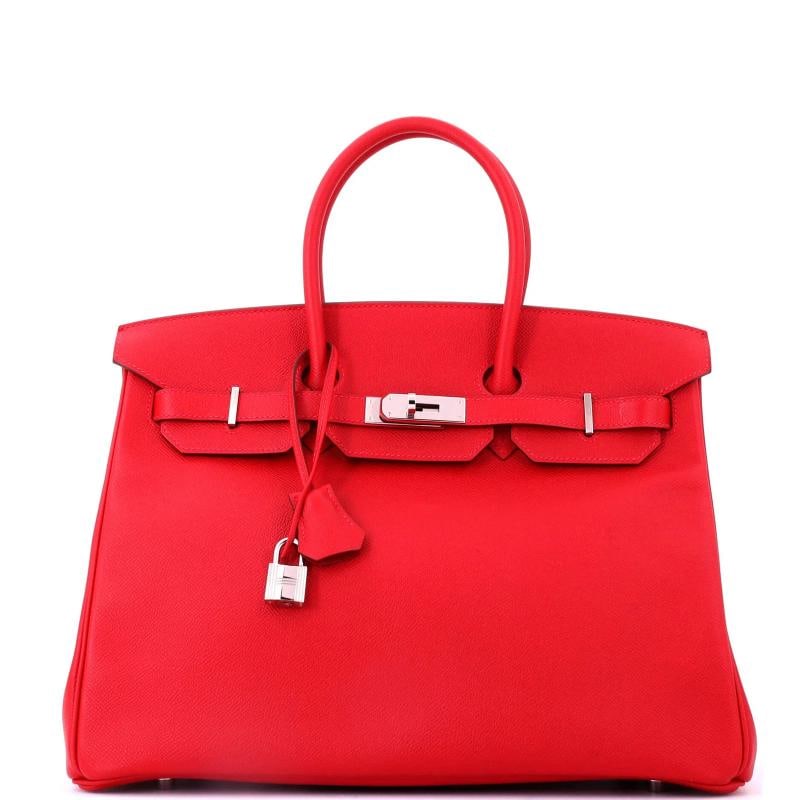 Hermes Birkin Handbag Red Epsom with Palladium Hardware 35: Accessories: Keys, Lock, Clochette Measurements: Height 10", Width 13.5", Depth 7". Condition: Pre-owned - Good,Brand: Hermes,Exterior Material: Leather,Style: Top Handle,Exterior Color: