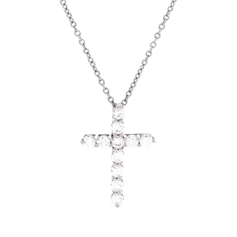 Tiffany & Co. Cross Pendant Necklace Platinum and Diamonds Small: Measurements: Length: 16.00 ", Pendant Length: 18.50 mm, Pendant Width: 13.40 mm . Condition: Pre-owned - Good,Brand: Tiffany & Co.,Main Stone: Diamond,Metal: Platinum (Pt950),Metal Purity: