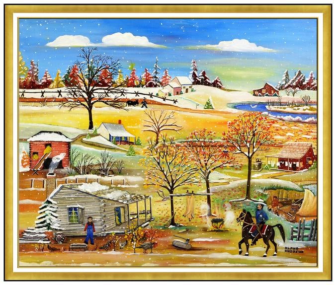 Alpha Andrews Original Oil Painting on Canvas Signed Rural Landscape Framed Art (1 of 5)