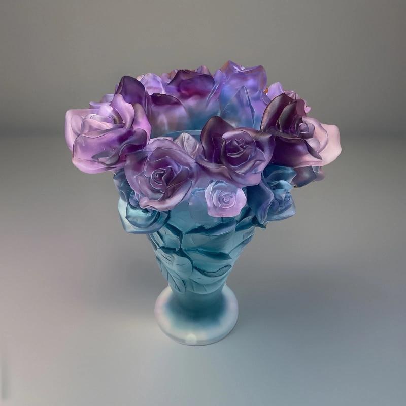 Xl Nancy Daum Style Crystal Heavy Art Glass Rose Vase H9Ã¢â‚¬Â  - 2
