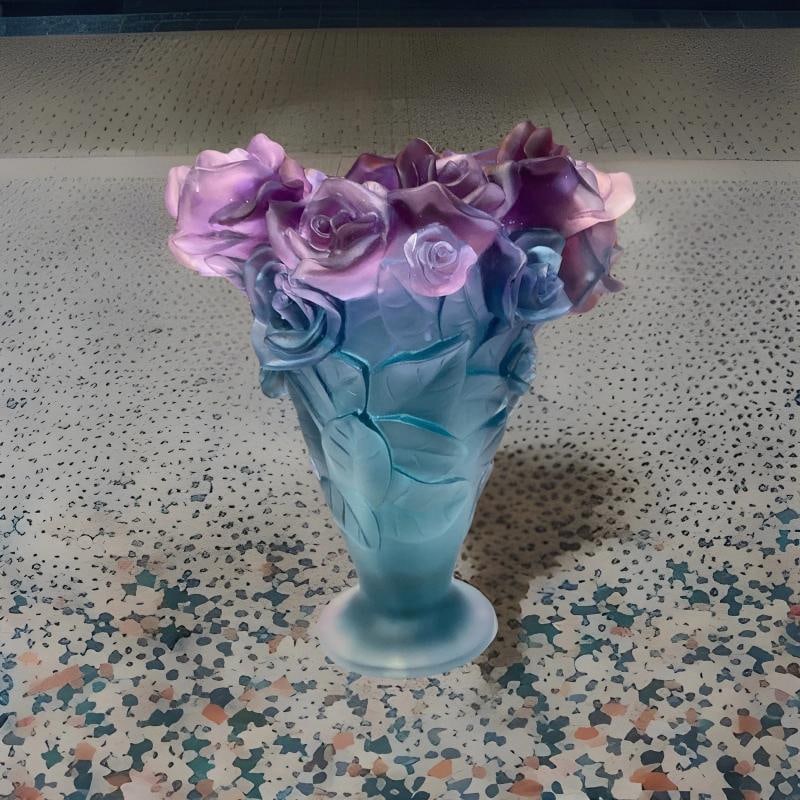 Xl Nancy Daum Style Crystal Heavy Art Glass Rose Vase H9Ã¢â‚¬Â  - 3