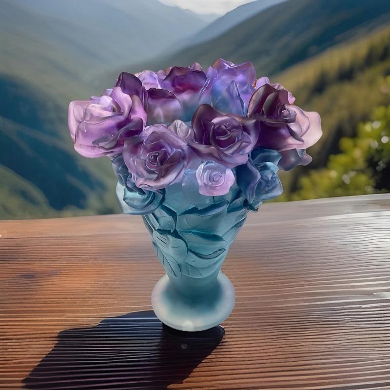 Xl Nancy Daum Style Crystal Heavy Art Glass Rose Vase H9Ã¢â‚¬Â  - 4
