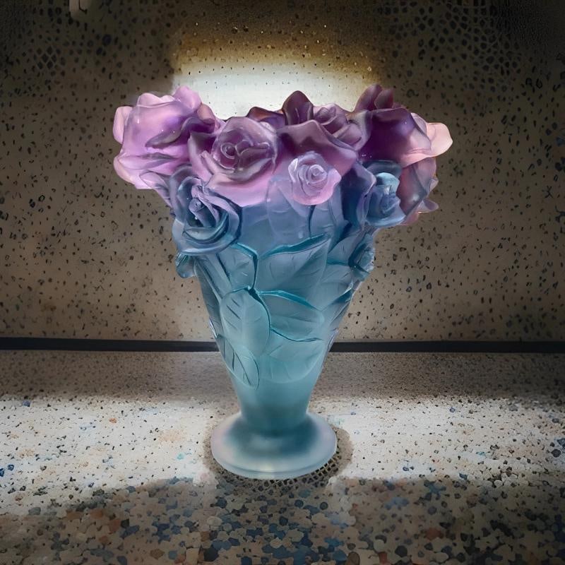 Xl Nancy Daum Style Crystal Heavy Art Glass Rose Vase H9Ã¢â‚¬Â  - 5