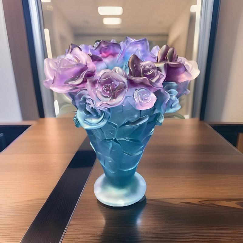 Xl Nancy Daum Style Crystal Heavy Art Glass Rose Vase H9Ã¢â‚¬Â  - 6