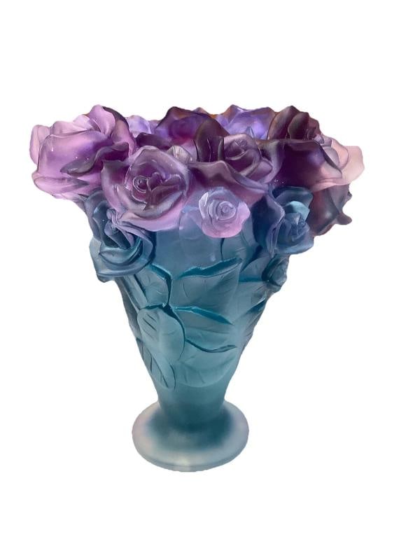 Xl Nancy Daum Style Crystal Heavy Art Glass Rose Vase H9Ã¢â‚¬Â  - 7