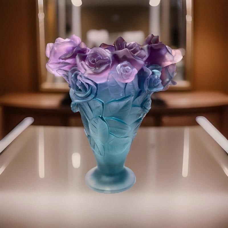 Xl Nancy Daum Style Crystal Heavy Art Glass Rose Vase H9Ã¢â‚¬Â  - 8