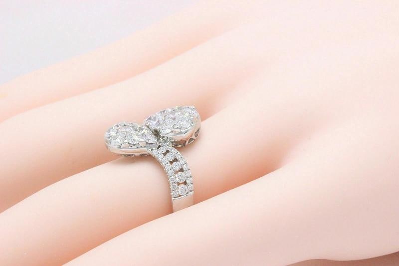 18k White Gold Pear Shaped Diamond Cocktail Ring Pave Round Diamonds - 11