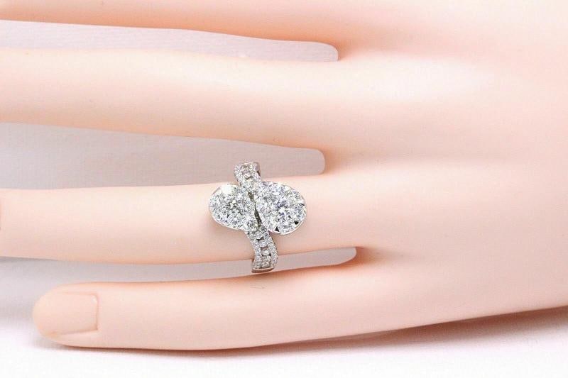 18k White Gold Pear Shaped Diamond Cocktail Ring Pave Round Diamonds - 2