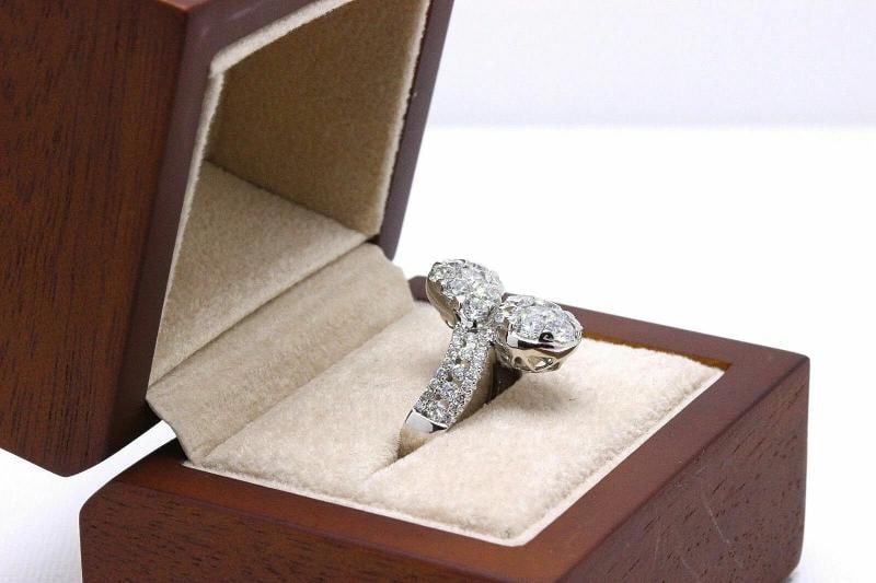 18k White Gold Pear Shaped Diamond Cocktail Ring Pave Round Diamonds - 8