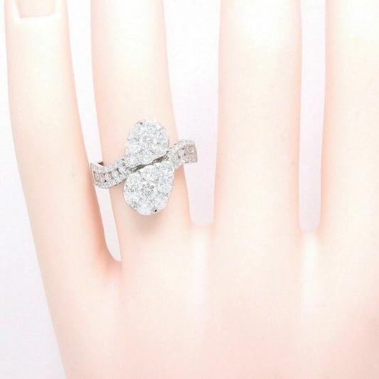 18k White Gold Pear Shaped Diamond Cocktail Ring Pave Round Diamonds - 9
