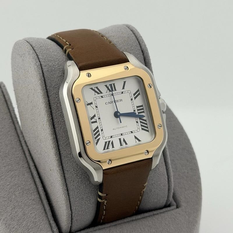 2025 Cartier Santos Medium W2SA0016 35mm Silver Dial 18k Gold Steel Box Paper - 5