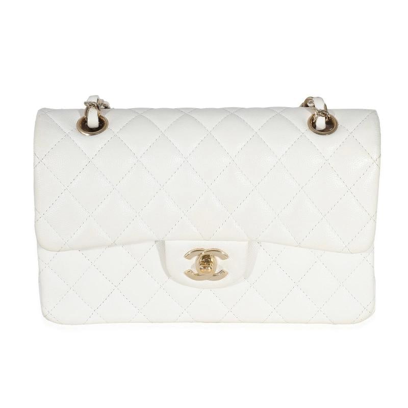 Chanel White Quilted Caviar Small Classic Double Flap Handbag (1 of 5)