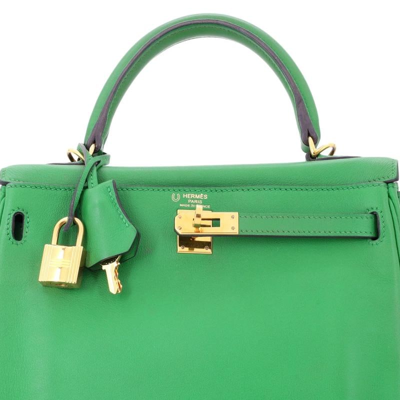 Hermes Kelly Handbag Green Swift with Gold Hardware 25 - 7