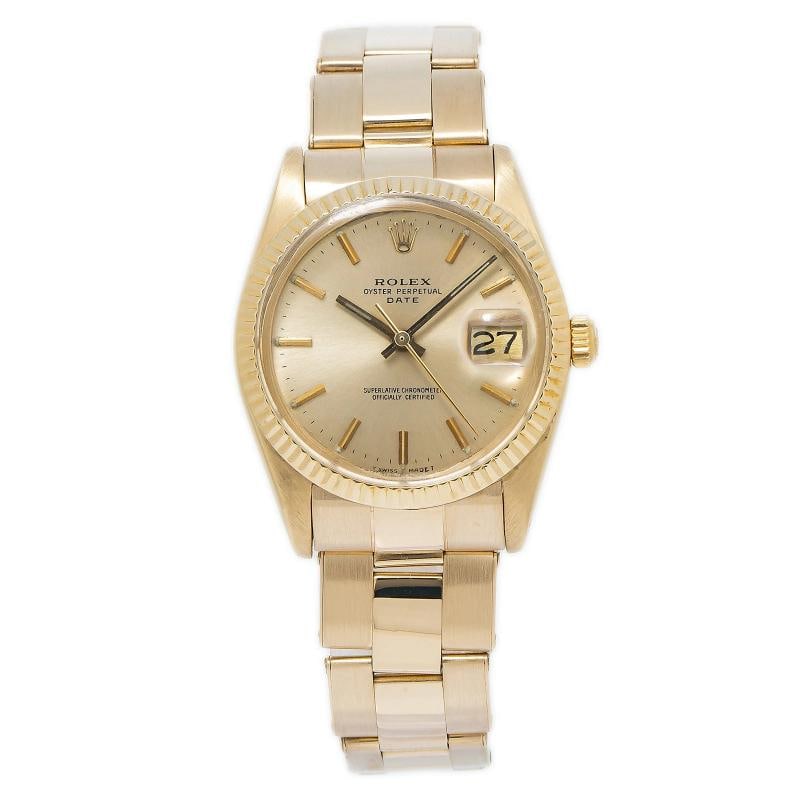 Rolex Date 1500 Oyster 18k Yellow Gold Automatic Champagne Dial Men's Watch 34mm (1 of 6)