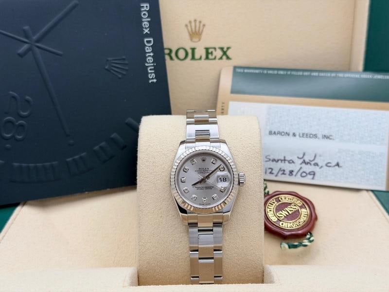 Rolex Ladies Datejust 179174 26mm Silver Diamond Dial 18k Gold Steel Box Paper - 2
