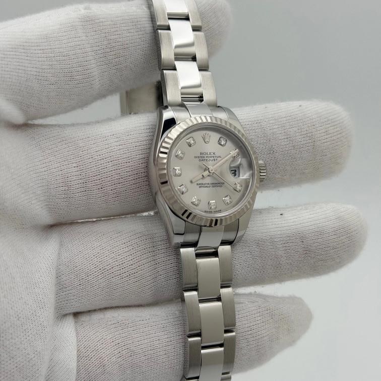 Rolex Ladies Datejust 179174 26mm Silver Diamond Dial 18k Gold Steel Box Paper - 5