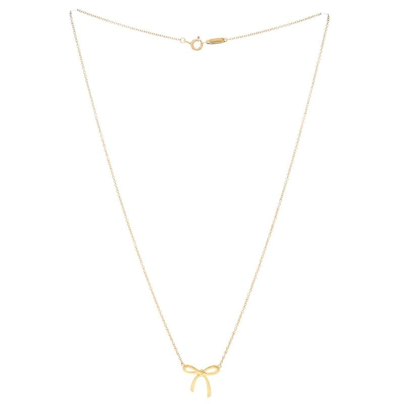 Tiffany & Co. Bow Pendant Necklace 18K Yellow Gold Mini - 3