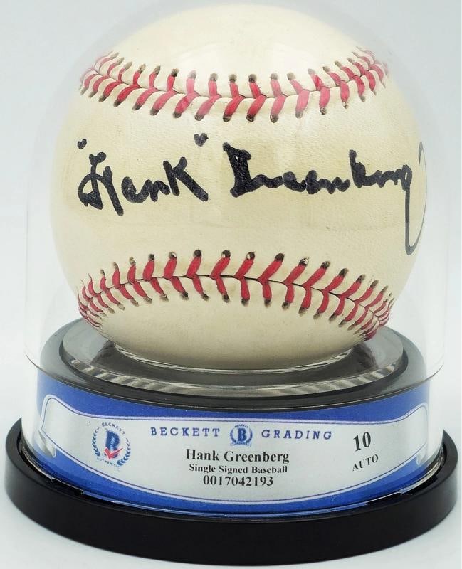 Hank Greenberg Auto Signed Official Little League Baseball Tigers Sig 10 Beckett: Player: Hank Greenberg,Team: Tigers,Sport: Baseball-MLB,Product: Ball,Signed: Yes,Autograph Authentication: Beckett Authentication Services (BAS),Original/Reprint: Original,Country of Origin: United