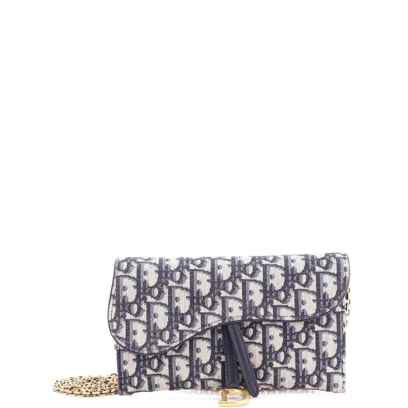 Christian Dior Saddle Chain Wallet Oblique Canvas: Condition: Pre-owned - Excellent,Brand: Christian Dior,Exterior Material: Canvas Plain,Style: Cross Body Bags,Exterior Color: Blue,Department: Women,Size: Unknown,Accessories: Insert, With Strap