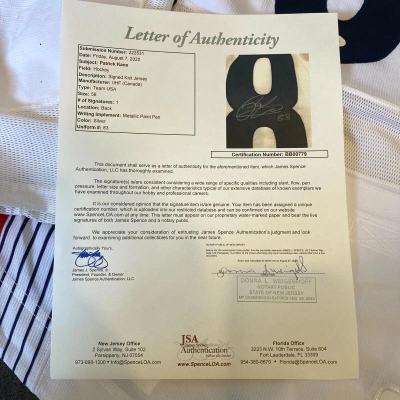Patrick Kane Signed Game Issued Authentic Team USA Olympics Jersey With JSA COA - 3