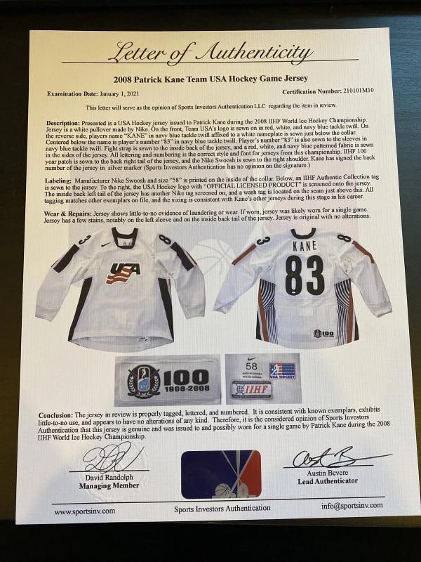Patrick Kane Signed Game Issued Authentic Team USA Olympics Jersey With JSA COA - 4