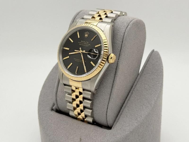 Rolex Datejust 16233 36mm Black Tapestry Dial 18k Yellow Gold Steel Box Paper - 6