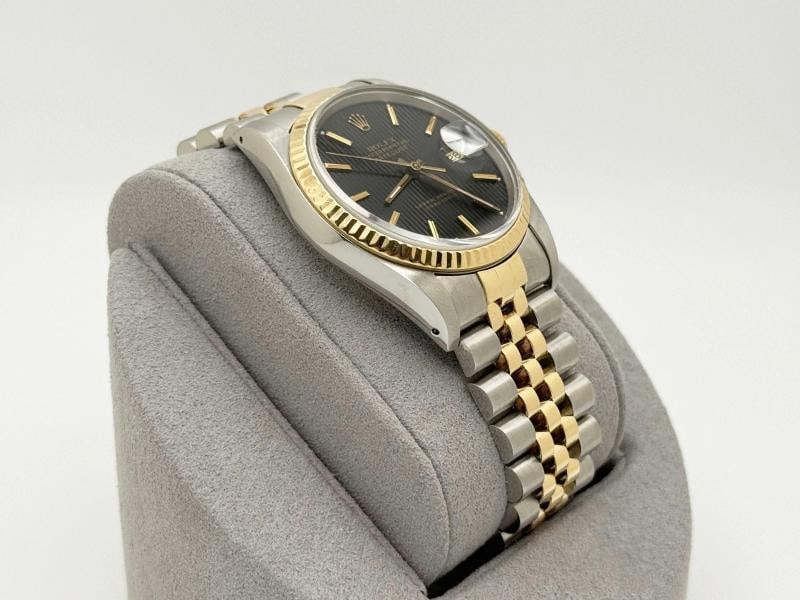 Rolex Datejust 16233 36mm Black Tapestry Dial 18k Yellow Gold Steel Box Paper - 9