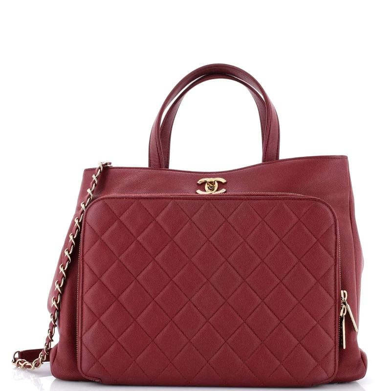 Chanel Business Affinity Tote Quilted Caviar Small: Measurements: Handle Drop 3.5", Height 8", Width 12", Depth 6", Strap Drop 19" . Condition: Pre-owned - Good,Brand: Chanel,Exterior Material: Leather,Style: Top Handle,Exterior Color: Red,Department: